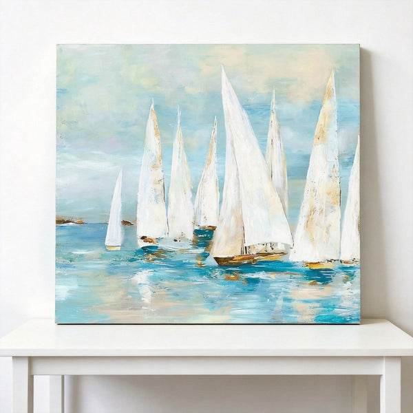 Small Acrylic Painting on Canvas, Original Abstract Paintings, Abstract Sail Boats Painting, Small Canvas Artwork, Hand Painted Canvas Art, Buy Small Paintings Online-ArtWorkCrafts.com