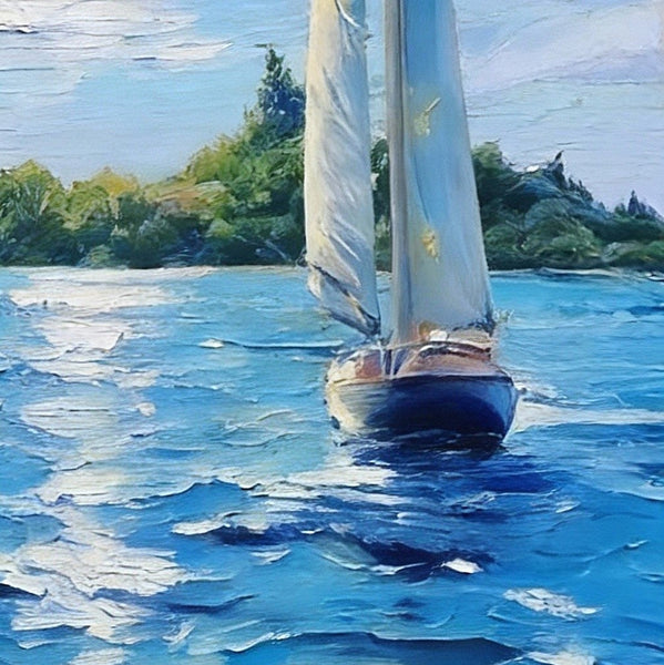 Sailboat on the Azure Sea, Seascape Painting, Small Landscape Paintings, Original Small Paintings on Canvas, Small Paintings on Canvas, Hand Painted Canvas Art-ArtWorkCrafts.com