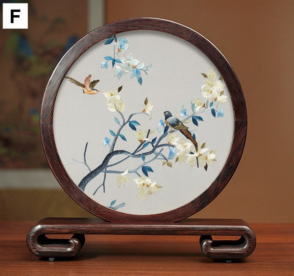 Premium Souvenir, Creative Birthday Gift, Elegant Silk Embroidery Ornaments, Traditional Chinese Suzhou Flower and Birds Silk Embroidery, Exclusive Business Presents-ArtWorkCrafts.com