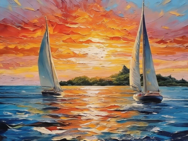 Small Wall Paintings, Sailboat at Sunset, Landscape Canvas Paintings, On Canvas Small Paintings, Hand Painted Canvas Art, Original Oil Paintings-ArtWorkCrafts.com