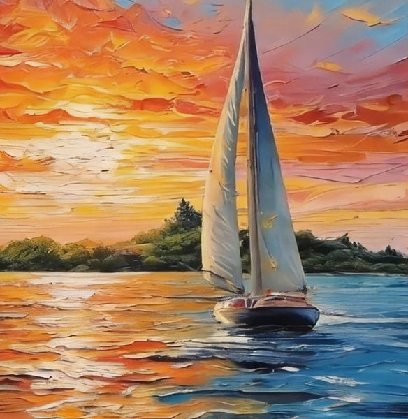 Small Wall Paintings, Sailboat at Sunset, Landscape Canvas Paintings, On Canvas Small Paintings, Hand Painted Canvas Art, Original Oil Paintings-ArtWorkCrafts.com