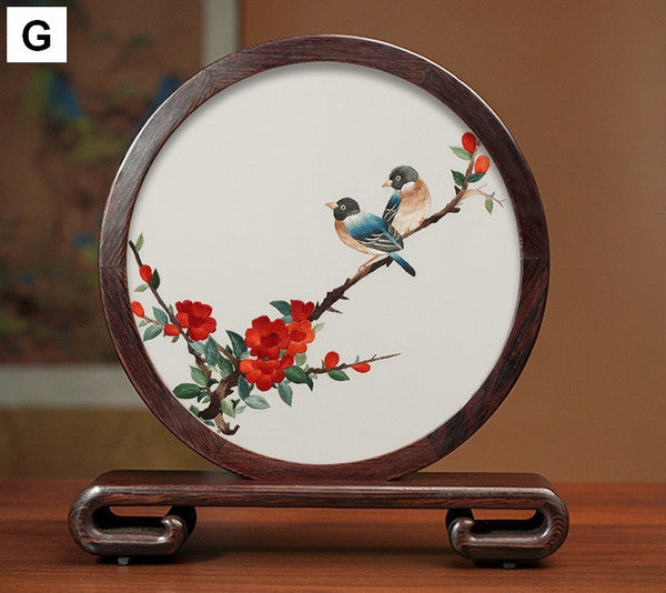 Premium Souvenir, Creative Birthday Gift, Elegant Silk Embroidery Ornaments, Traditional Chinese Suzhou Flower and Birds Silk Embroidery, Exclusive Business Presents-ArtWorkCrafts.com