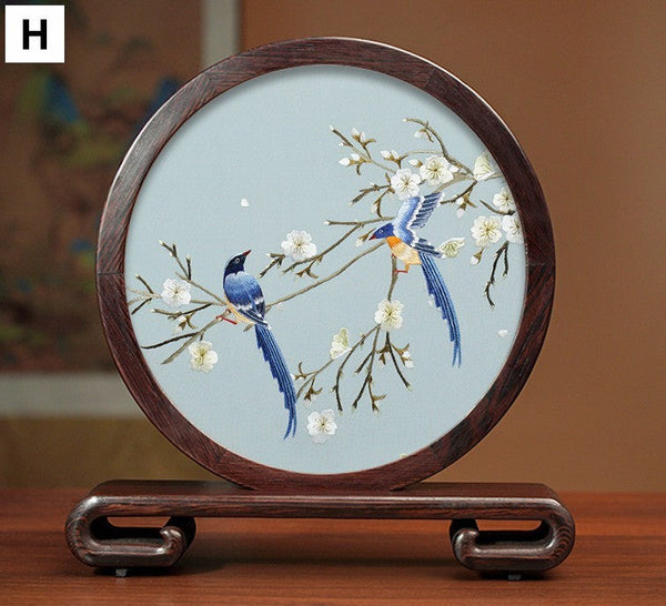 Premium Souvenir, Creative Birthday Gift, Elegant Silk Embroidery Ornaments, Traditional Chinese Suzhou Flower and Birds Silk Embroidery, Exclusive Business Presents-ArtWorkCrafts.com