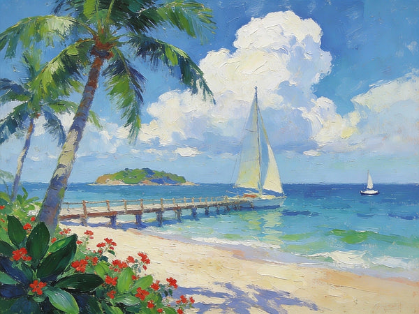 The Florida Coastal Boardwalk, On Canvas Small Oil Paintings, Palette Knife Artwork, Landscape Canvas Paintings, Hand Painted Canvas Art, Original Oil Paintings-ArtWorkCrafts.com