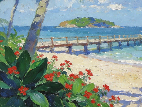 The Florida Coastal Boardwalk, On Canvas Small Oil Paintings, Palette Knife Artwork, Landscape Canvas Paintings, Hand Painted Canvas Art, Original Oil Paintings-ArtWorkCrafts.com