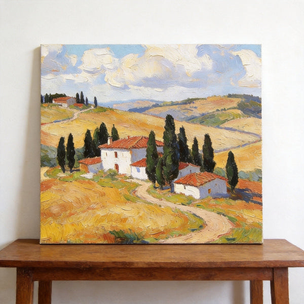 Small Canvas Artwork,Tuscan Hills Under Sunlit Clouds, Buy Small Artwork Online, Hand Painted Canvas Art, Original Landscape Paintings-ArtWorkCrafts.com