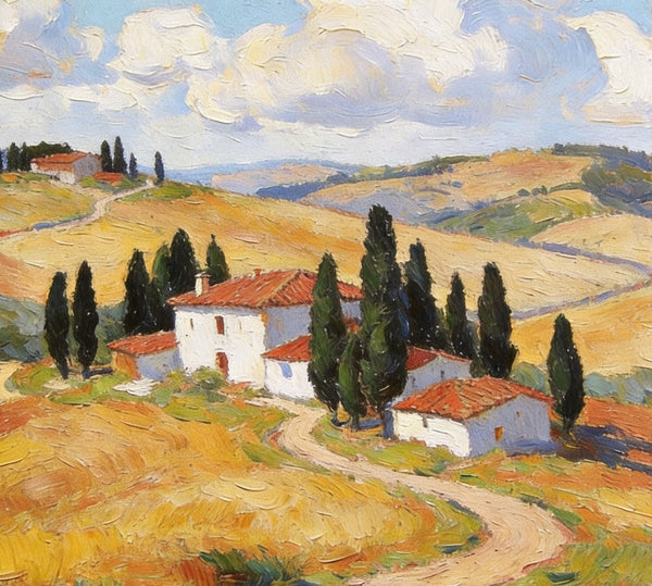 Small Canvas Artwork,Tuscan Hills Under Sunlit Clouds, Buy Small Artwork Online, Hand Painted Canvas Art, Original Landscape Paintings-ArtWorkCrafts.com