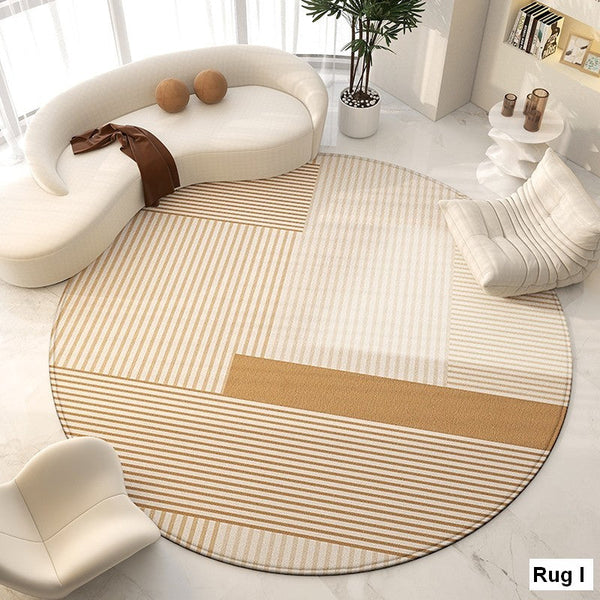 Unique Modern Rugs for Living Room, Geometric Round Rugs for Dining Room, Contemporary Modern Area Rugs for Bedroom, Circular Modern Rugs under Chairs-ArtWorkCrafts.com