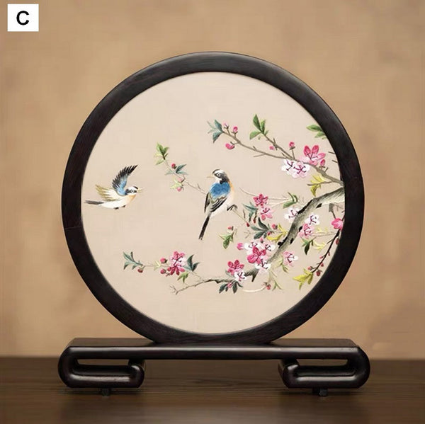 Flower and Bird Embroidered Decor, Unique Birthday Gift, Exclusive Business Present, Traditional Chinese Suzhou Embroidery Ornament, Premium Souvenir-ArtWorkCrafts.com