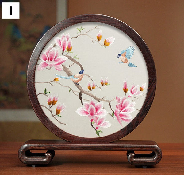 Unique Birthday Gift, Flower and Bird Embroidery Ornaments, Traditional Chinese Suzhou Silk Embroidered Ornament, Premium Souvenir, Exclusive Business Presents-ArtWorkCrafts.com