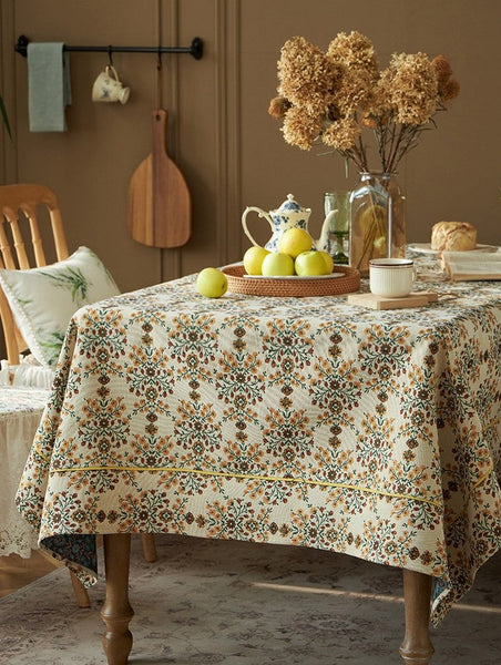 Spring Flower Pattern Tablecloth for Home Decoration, Extra Large Rectangle Tablecloth for Dining Room Table, Large Square Tablecloth for Round Table-ArtWorkCrafts.com