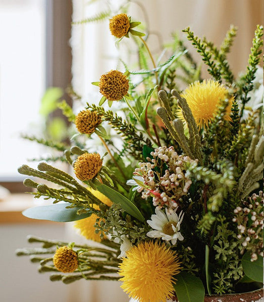 Beautiful Modern Artificial Flowers for Dining Room Table, Dandelion, Wheat Branch, Eucalyptus Globulus, Unique Flower Arrangement for Home Decoration-ArtWorkCrafts.com