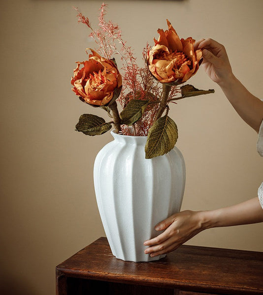 Large Flower Vases on Table, Centerpiece Ceramic Bud Vases, Porcelain Flower Vases, Handmade Water Holding Flower Vase-ArtWorkCrafts.com