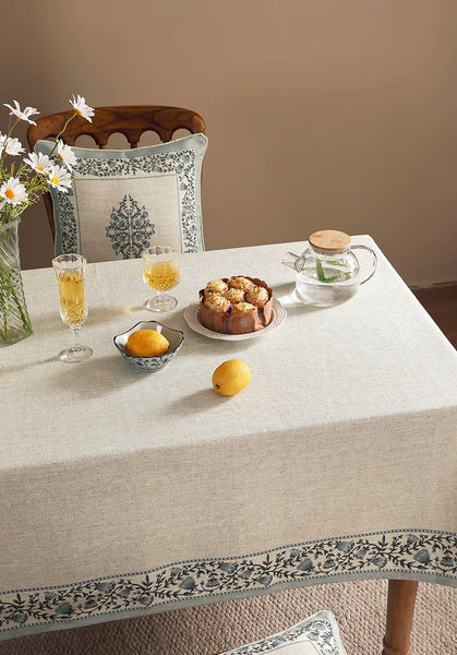Modern Kitchen Table Cover, Table Cover for Dining Room Table, Flower Pattern Linen Tablecloth for Round Table, Simple Modern Rectangle Tablecloth Ideas for Oval Table-ArtWorkCrafts.com