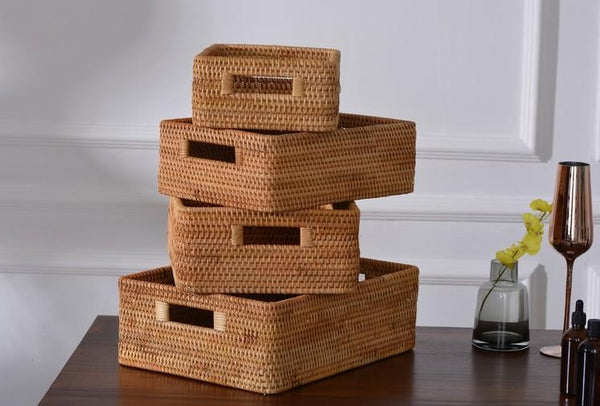 Extra Large Rectangular Storage Basket, Large Storage Baskets for Clothes, Woven Rattan Storage Basket for Shelves, Storage Baskets for Kitchen-ArtWorkCrafts.com