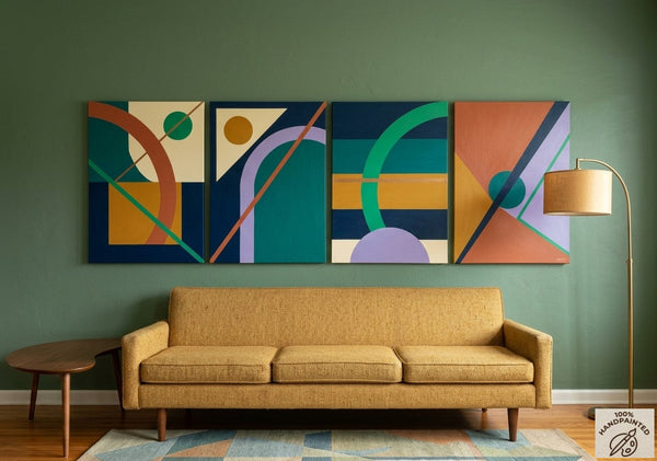 Abstract Geometric Art, Modern Paintings for Living Room, Multi Panel Wall Art Painting-ArtWorkCrafts.com