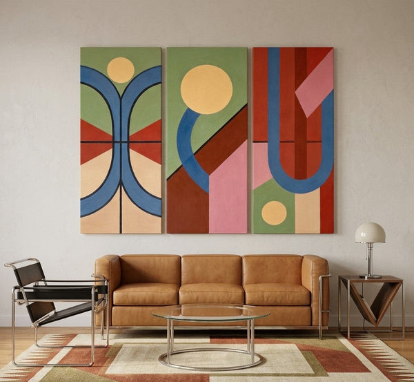 Multi Panel Canvas Art, Large Group Paintings, Geometric Abstract Paintings, Modern Paintings for Living Room-ArtWorkCrafts.com
