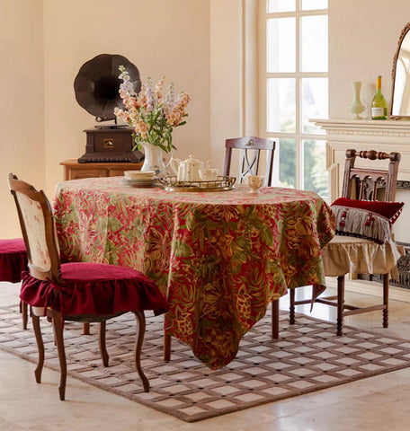 Large Modern Rectangle Tablecloth for Dining Table, Flower Pattern Red Table Covers for Round Table, Farmhouse Table Cloth for Oval Table-ArtWorkCrafts.com