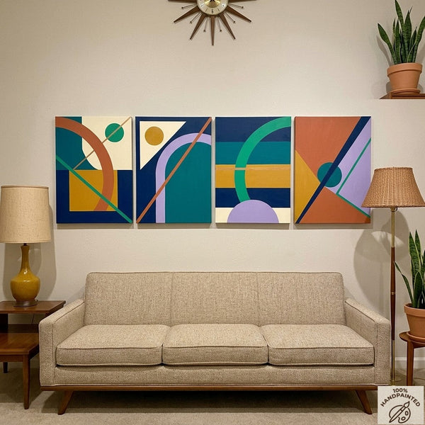 Abstract Geometric Art, Modern Paintings for Living Room, Multi Panel Wall Art Painting-ArtWorkCrafts.com