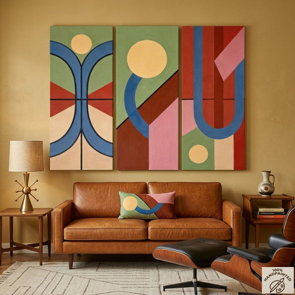 Multi Panel Canvas Art, Large Group Paintings, Geometric Abstract Paintings, Modern Paintings for Living Room-ArtWorkCrafts.com