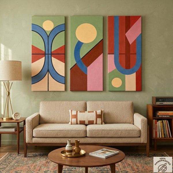 Multi Panel Canvas Art, Large Group Paintings, Geometric Abstract Paintings, Modern Paintings for Living Room-ArtWorkCrafts.com