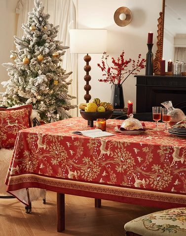 Forest Deer Red Table Covers, Square Tablecloth for Kitchen, Long Modern Rectangular Tablecloth for Dining Room Table, Extra Large Tablecloth for Round Table-ArtWorkCrafts.com