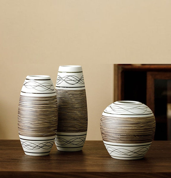 Centerpiece on Dining Table, Handmade Pottery Flower Vases Urn, Large Flower Vase on Table, Modern Bouquet Flower Vases, Water Holding Flower Vases-ArtWorkCrafts.com