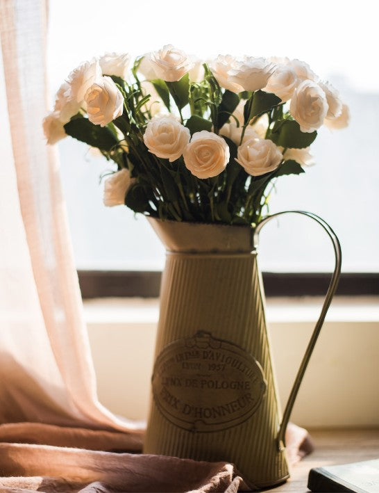 Flower Arrangement Ideas for Living Room, White Camellia Flowers, Modern Artificial Flowers for Home Decoration, Simple Artificial Floral for Bedroom-ArtWorkCrafts.com