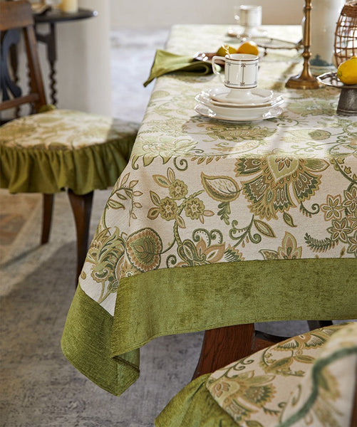 Long Rectangular Tablecloth for Round Table, Extra Large Modern Tablecloth Ideas for Dining Room Table, Green Flower Pattern Table Cover for Kitchen, Outdoor Picnic Tablecloth-ArtWorkCrafts.com