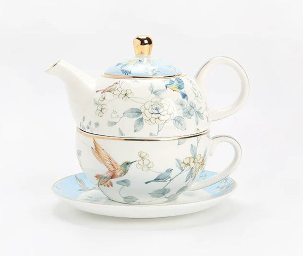 Stackable Teapot and Cup Set, Ceramic Tea Pot with Integrated Cup, Porcelain Teapot with Matching Cup and Saucer in Gift Box, Mother-and-Baby Teapot with Matching Saucer-ArtWorkCrafts.com
