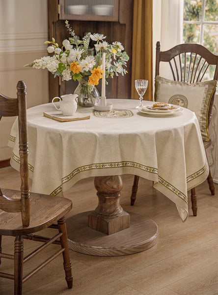 Cream Color Table Cover for Dining Room Table, French Style Tablecloth for Dining Table, Modern Rectangle Tablecloth for Oval Table-ArtWorkCrafts.com