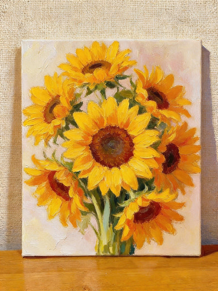 Original Still Life Paintings, A Bunch of Blooming Sunflowers, Hand Painted Canvas Art, Original Flower Paintings, Small Canvas Artwork-ArtWorkCrafts.com