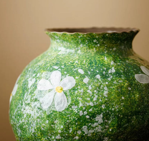 Modern Pottery Flower Vases, Centerpiece on Dining Table, Handmade Water Holding Flower Vases, Pottery Bud Vases, Large Green Flower Vases on Table-ArtWorkCrafts.com