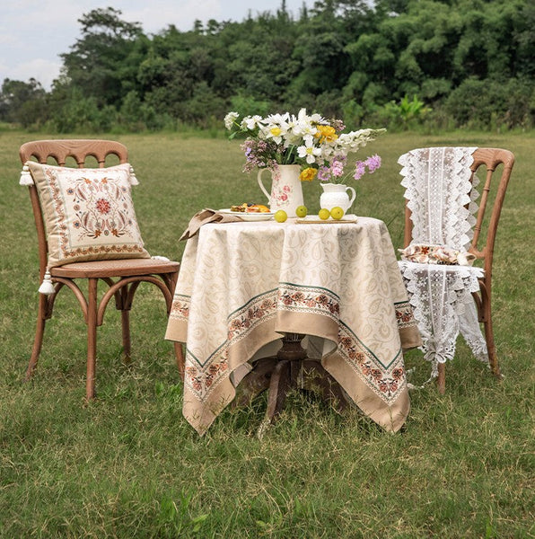 Kitchen Table Cover, Flower Tablecloth for Round Table, Elegant Table Cover for Dining Room Table, Modern Rectangle Tablecloth for Oval Table-ArtWorkCrafts.com
