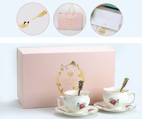 British Royal Ceramic Cups for Traditional Afternoon Tea, 7.4 oz Ceramic Coffee Cups, Rose Porcelain Tea Cup Saucer Set, 6.8 oz Tea Cup and Saucer in Gift Box-ArtWorkCrafts.com