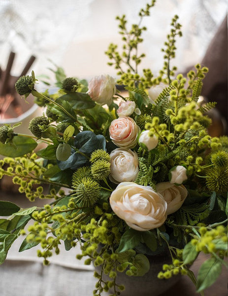 Spring Flower Arrangement for Living Room, Ranunculus Asiaticus, Globe Amaranth, Botany Plants, Beautiful Modern Flower Arrangement Ideas for Home Decoration-ArtWorkCrafts.com