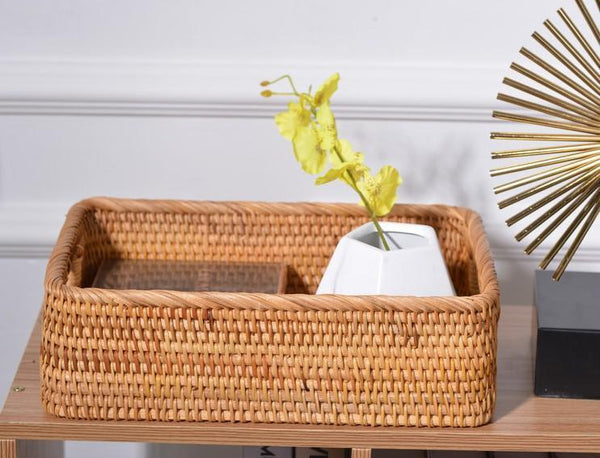 Rectangular Storage Baskets for Pantry, Rattan Storage Basket for Shelves, Storage Baskets for Kitchen, Woven Storage Baskets-ArtWorkCrafts.com