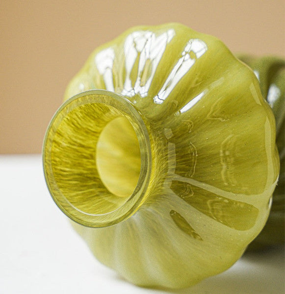 Unique Decorative Glass Vase, Centerpiece Vases on Table, Handmade Contemporary Glass Vases, Modern Green Vases for Living Room, Mid Century Vases for Flowers-ArtWorkCrafts.com