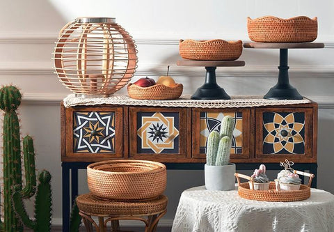 Woven Round Storage Basket, Rattan Storage Basket, Fruit Basket, Storage Baskets for Kitchen-ArtWorkCrafts.com