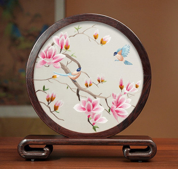 Unique Birthday Gift, Flower and Bird Embroidery Ornaments, Traditional Chinese Suzhou Silk Embroidered Ornament, Premium Souvenir, Exclusive Business Presents-ArtWorkCrafts.com
