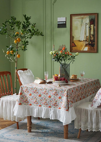 Extra Large Rectangle Tablecloth for Dining Room Table, Natural Spring Flower Farmhouse Table Cloth, Flower Pattern Cotton Tablecloth, Square Tablecloth for Round Table-ArtWorkCrafts.com