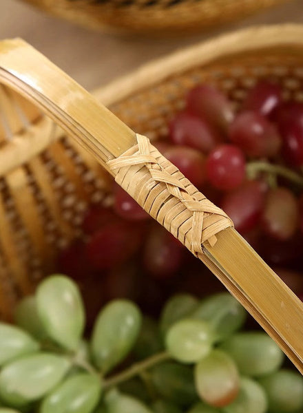 Natural Hand-woven Bamboo Basket, Extra Large Picnic Food Basket with Handle, Lovely Bamboo Baskets for Vegetable, Natural Fruit Basket Kitchen Storage Baskets-ArtWorkCrafts.com