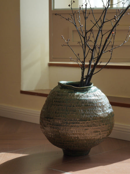 Large Contemporary Vases on Dining Table, Handmade Modern Flower Vase, Centerpiece Ceramic Bouquet Vases, Green Porcelain Vases for Modern Home Decor-ArtWorkCrafts.com