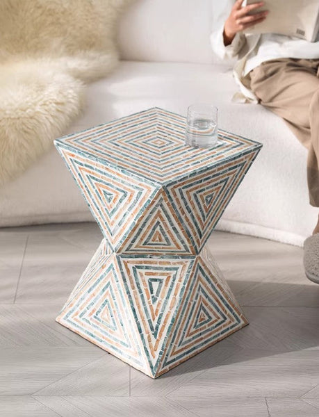 Contemporary Small Sofa Side Table, Shell Small Side Table, Unique Small End Table, Portable Casual Side Table, Creative Coffee Table-ArtWorkCrafts.com