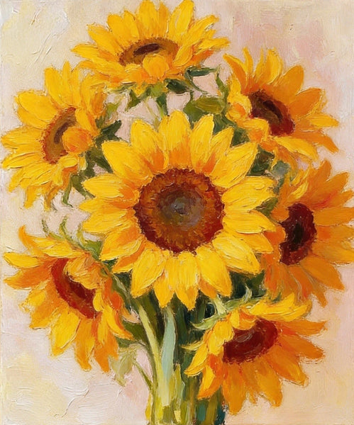 Original Still Life Paintings, A Bunch of Blooming Sunflowers, Hand Painted Canvas Art, Original Flower Paintings, Small Canvas Artwork-ArtWorkCrafts.com