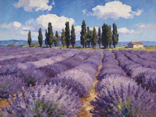 On Canvas Small Paintings, Rural Provence Idyll, Lavender Fields, Trees, and a Cottage, Landscape Canvas Paintings, Simple Painting Ideas, Hand Painted Wall Art, Small Wall Paintings-ArtWorkCrafts.com