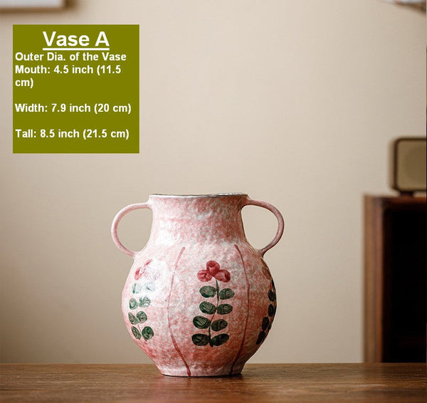 Handmade Water Holding Flower Vases, Rustic Pottery Flower Vases, Small Flower Vases on Table, Pink Bud Vases-ArtWorkCrafts.com