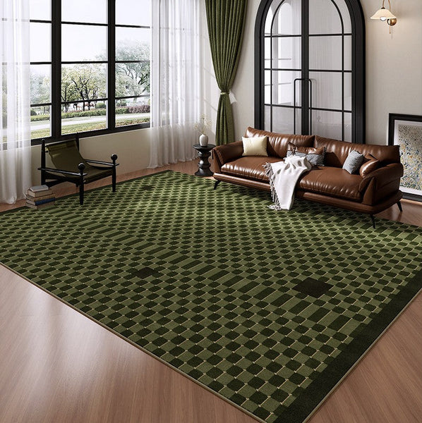 Living Room Contemporary Modern Rugs, Minimalist Geometric Rugs for Living Room, Green Absract Rugs for Bedroom, Mid Century Modern Rugs-ArtWorkCrafts.com