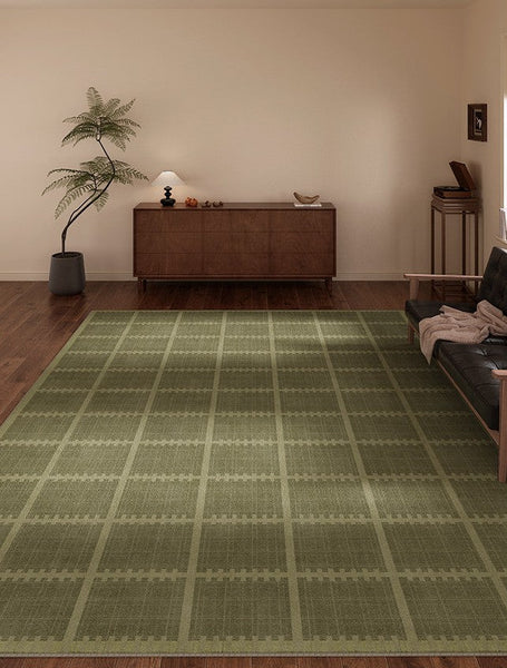 Contemporary Modern Rugs for Living Room, Minimalist Geometric Rugs for Living Room, Mid Century Modern Rugs, Green Absract Rugs for Bedroom-ArtWorkCrafts.com