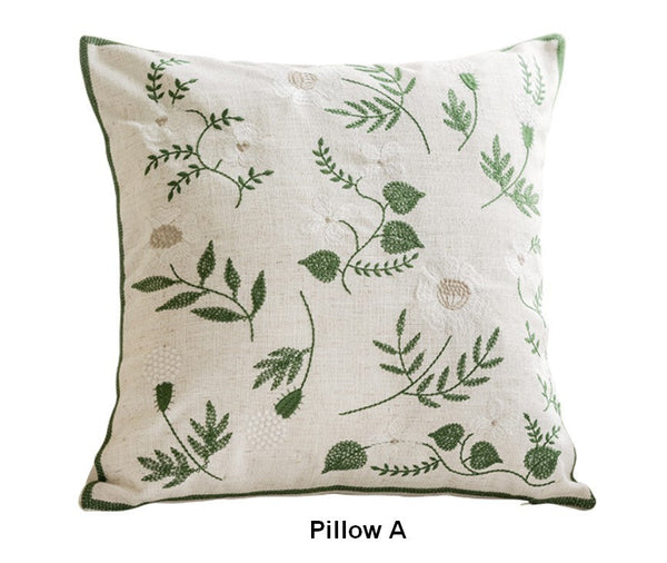 Embroider Flower Cotton Pillow Covers, Decorative Pillows for Sofa, Farmhouse Decorative Pillows for Couch, Spring Flower Decorative Pillows for Bedroom-ArtWorkCrafts.com